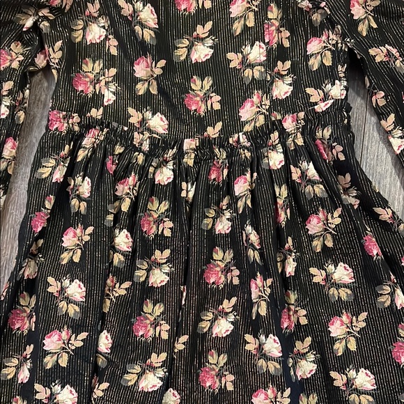 GAP Black and Gold Floral Square Neck Puff Sleeve Knee-Length Dress - Picture 4 of 10